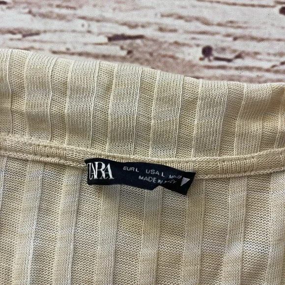 Zara Womens Short Sleeve Ribbed Bodycon‎ Maxi Dress Minimalist Tan Size Large - Picture 4 of 7